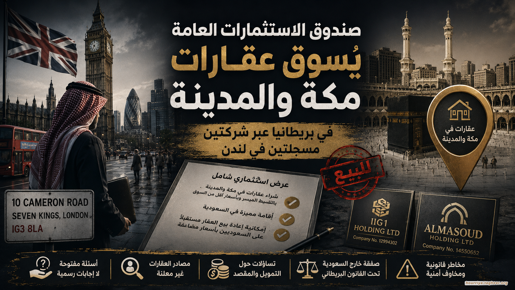 صندوق الاستثمارات العامة يُسوق عقارات مكة والمدينة في بريطانيا عبر شركتين مسجلتين في لندن